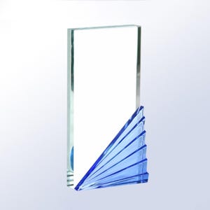 Custom Engraved Blue Rays Glass Award - Crystal Award - Modern Engraved Award - Corporate Awards - Abstract Award