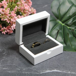 Glossy White Modern Engagement Double Ring Box - Couple&#39;s Ring Box - Great for proposals, weddings, anniversaries, engagements, wedding