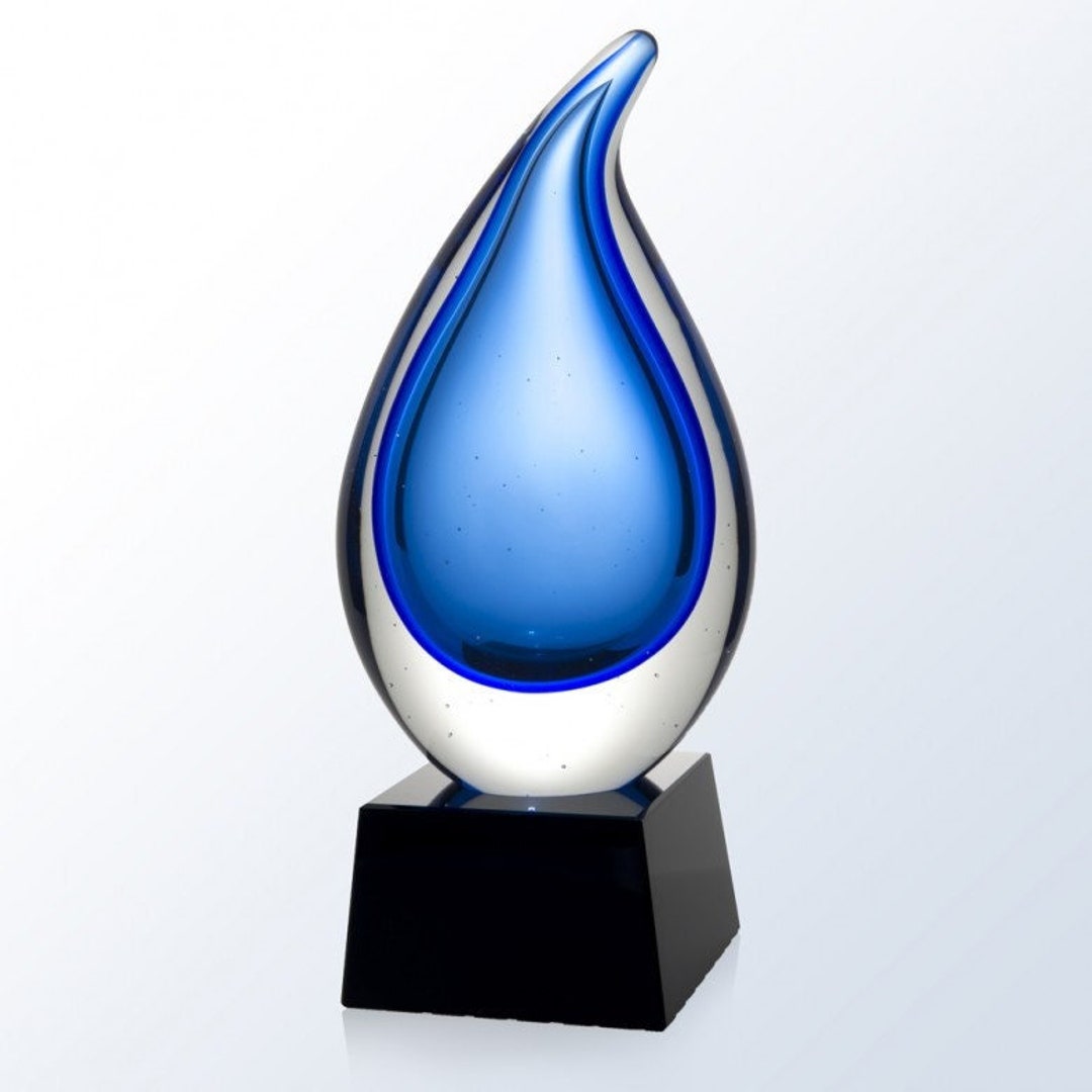 Custom Engraved Rain Water Drop Glass Award, Glass Art Sculpture for