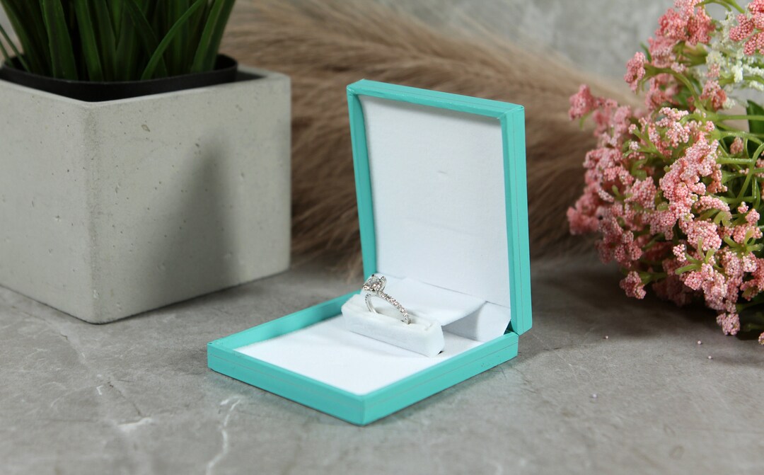 Slim Pocket Sized Light Blue Engagement Ring Box Great for Proposals