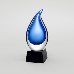 Custom Engraved Rain Water Drop Glass Award, Glass Art Sculpture for Environmental lovers, marine awards, Save planet, sustainability awards