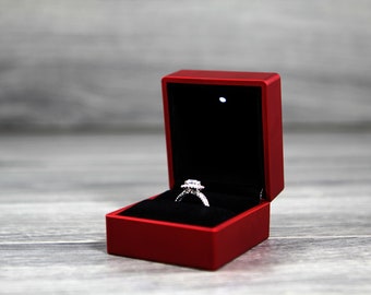 Red Engagement Ring Box with LED light - Great for proposals, weddings, anniversary, engagements, birthdays