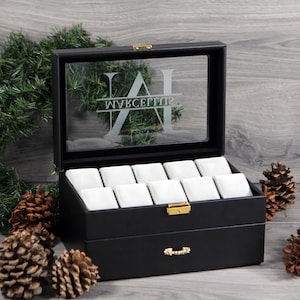 Personalized Custom Black Watch Box Case - 20 Slots, Great for Birthday Gift, Anniversary Gift, Christmas Gift, Groomsman Gift, Father&#39;s Day
