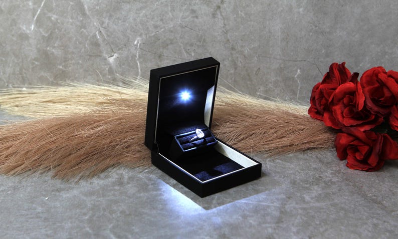pocket sized engagement ring box with light