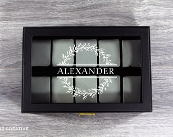 Personalized Black Watch Box - 10 Slots,Watch Case,Monogram Watch Box, Engraved Watch Box, Custom Watch Box, Gifts for Him, Modern Design