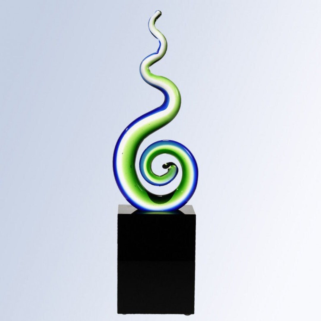 Custom Engraved Green Spiral Art Glass Award ,abstract Glass Sculpture