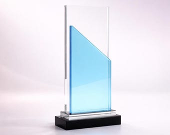 Personalized Modern Blue Crystal Award - Custom Engraved Crystal Award - Glass Award - Personalized Award - Corporate Award Gift