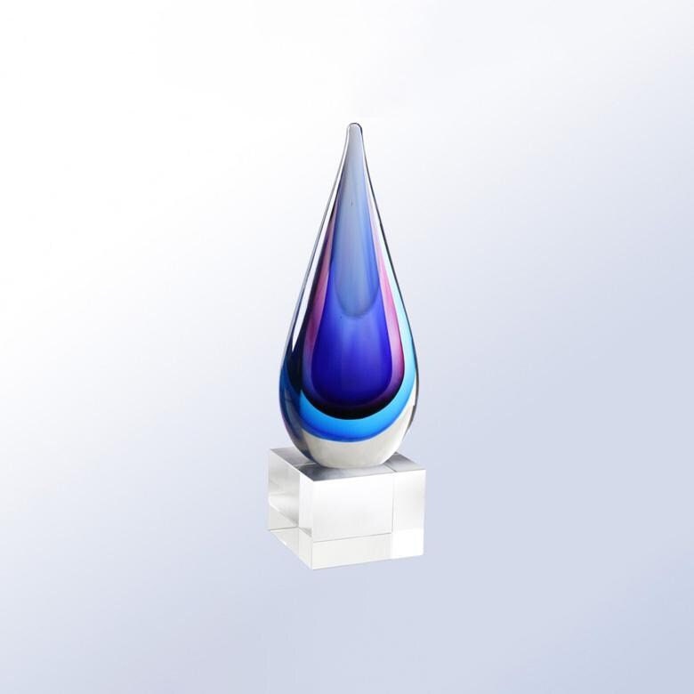 Custom Engraved Blue Mystic Art Glass Award ,Abstract Glass Sculpture, Glass Sculpture ,Art Glass Decor, Blue & Pink Award, Modern Award
