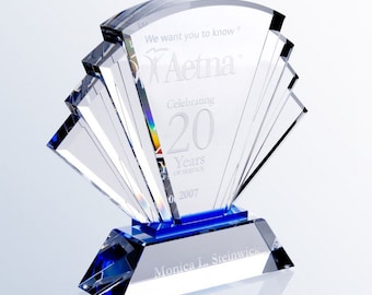 Custom Engraved Crystal Fan Award - Crystal Award - Crystal Trophy - Great For Award Ceremony