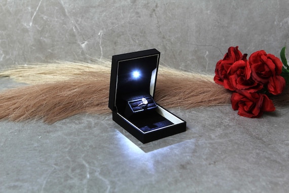 Slim Black Discreet Proposal Ring Box with LED Light for Engagement -Great for proposals, weddings, anniversaries, engagements