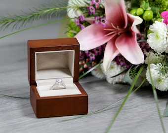 Custom Engraved Engagement Ring Box Wood - Single or Double Rings, Great for proposals, weddings, anniversary,engagements - Wood Ring Box