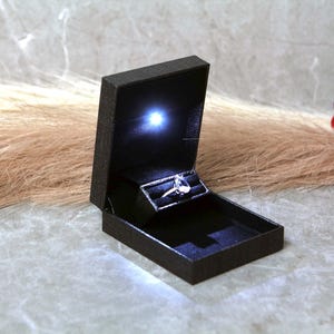 Slim Grey Pocket Sized Engagement Ring Box with LED Light -Great for proposals, weddings, anniversaries, engagements,birthdays ,gift for her