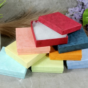 Assorted Colors Cotton Filled Jewelry Packaging Boxes 3.5&quot;x3.5&quot;x1&quot; - Great for Gifts, Packaging, Small Packaging Boxes
