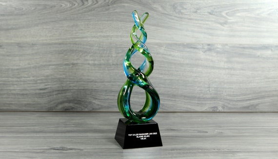 Custom Engraved Green Helix Art Glass Award ,Abstract Glass Sculpture, Glass Sculpture ,Art Glass Decor, Great Home Decor,Corporate Award