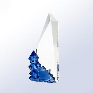 Custom Engraved Blue Gem Glass Award - Crystal Award - Modern Engraved Award - Corporate Awards - Abstract Award