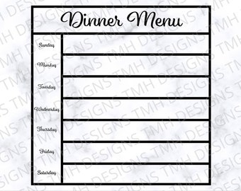 Dinner Menu SVG - Weekly Planning SVG - Digital Download eps dxf png