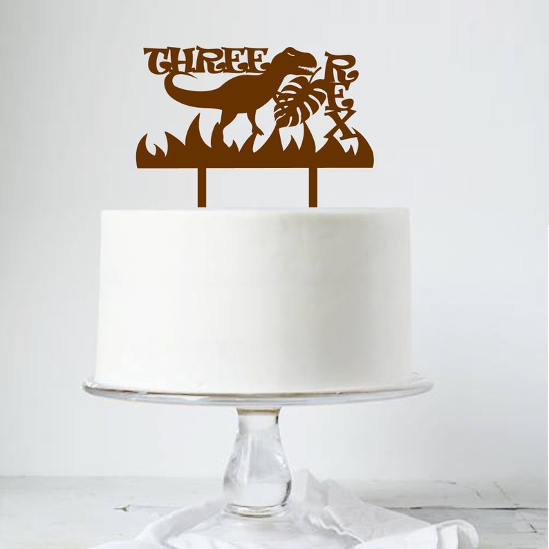 Dinosaur Cake Topper Set - T-Rex & Jurassic Theme Decor Picks For 3rd Birthday Party, Cake Decorations