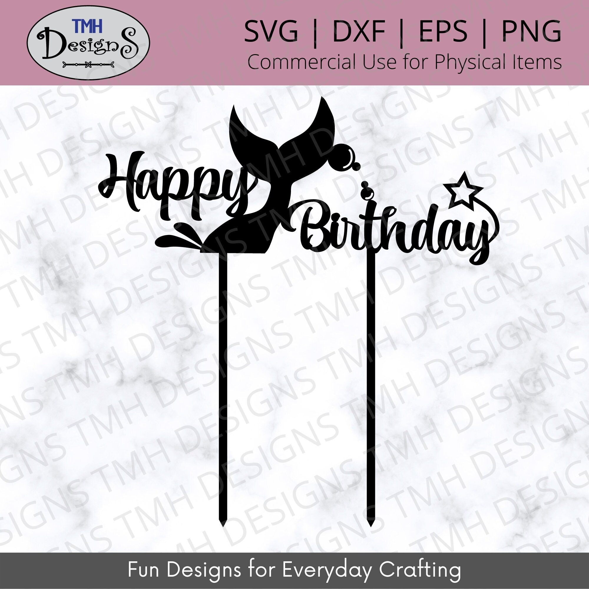 Mermaid Happy Birthday Cake Topper SVG Birthday Cake Topper SVG Digital