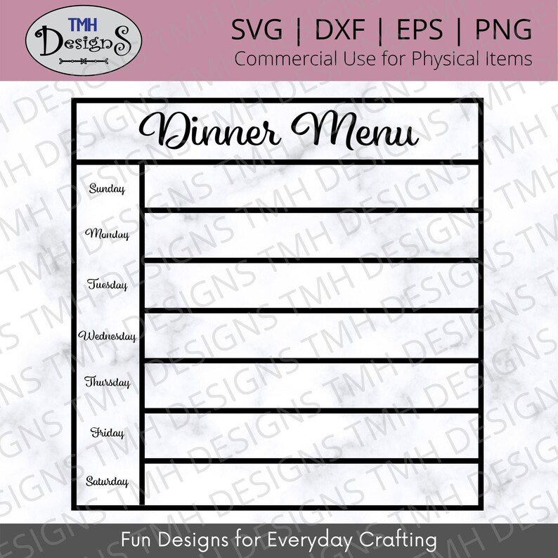 Dinner Menu SVG - Weekly Planning SVG - Digital Download Eps Dxf Png - Etsy