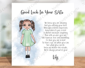 SATs card, good luck card, Primary school exams card, sitting SATs,  boy/girl, sitting exams, single parent, personalised , customised, test