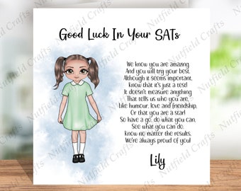 SATs card, good luck card, Primary school exams card, sitting SATs,  boy/girl, sitting exams, single parent, personalised , customised, test