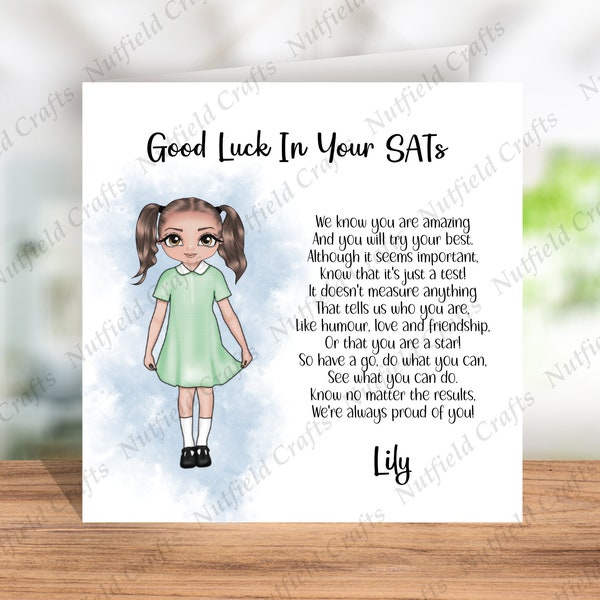 Personalised card for SATs, good luck card, Primary school exams card, sitting SATs, single parent/both, card for boy/girl, sitting exams