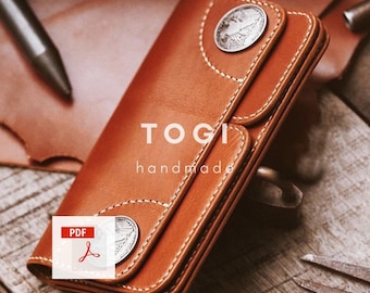 May include: A brown leather wallet with a silver coin design and the text "TOGI handmade".