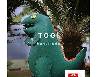 Dinosaurier-Ledertasche Schnittmuster (PDF Digitaler Download) - 25 cm x 13 cm x 6 cm