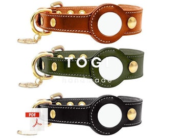 May include: Three leather dog collars with a round, blank tag. The collars are brown, green, and black. The tags have a white background and a stitched border.
