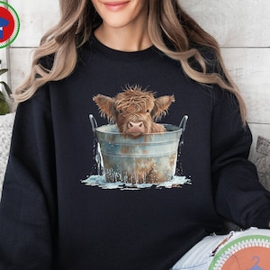 Highland Cow Sweatshirt, Cute Cow Sweatshirt, Western Crewneck, Animal Lover Gift, Cute Cow Hoodie