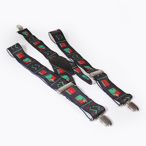 Pop Art Vintage Suspenders Clip End Style Braces Black Red Green Geometric Faces 80s Eighties Memphis Design Inspired Sustainable Fashion image 1