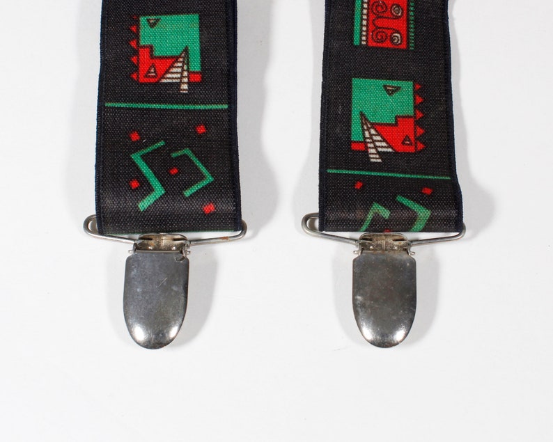 Pop Art Vintage Suspenders Clip End Style Braces Black Red Green Geometric Faces 80s Eighties Memphis Design Inspired Sustainable Fashion image 4