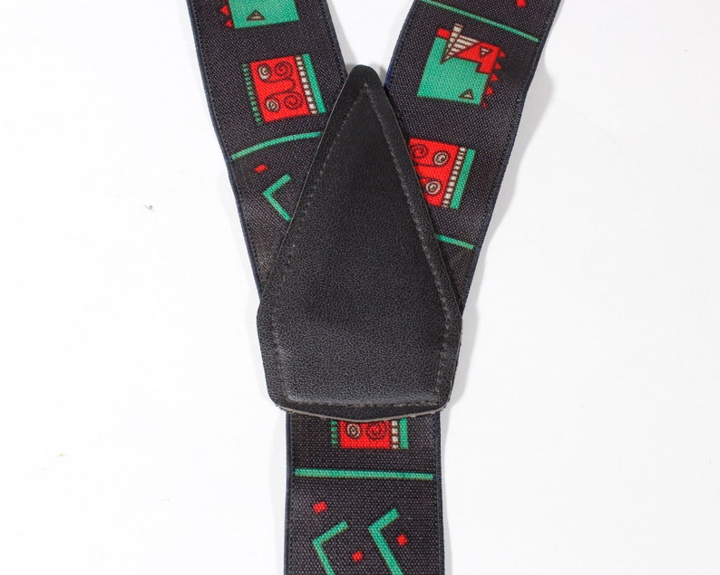 Pop Art Vintage Suspenders Clip End Style Braces Black Red Green Geometric Faces 80s Eighties Memphis Design Inspired Sustainable Fashion image 2