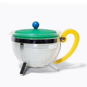 Bodum Vintage Chambord Teapot Borosilicate Glass with Plastic Accents Postmodern Kitchenware Memphis Style Decor Designed in Denmark