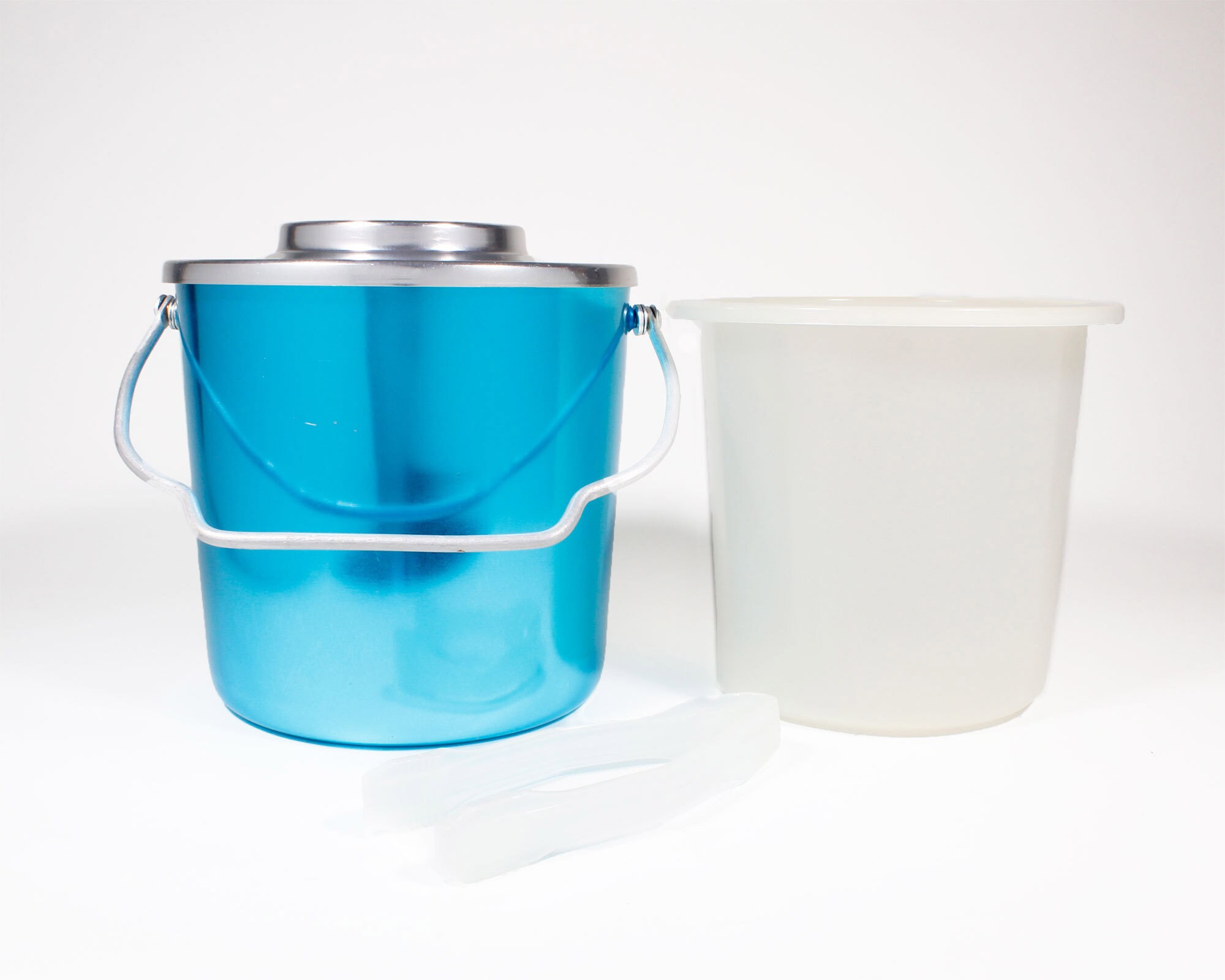 IKEA Vintage Ice Bucket With Lid Blue Aluminum Plastic Insert Etsy