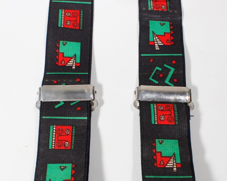 Pop Art Vintage Suspenders Clip End Style Braces Black Red Green Geometric Faces 80s Eighties Memphis Design Inspired Sustainable Fashion image 3