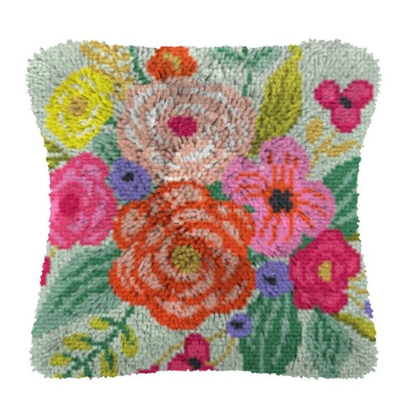 Flower Latch Hook Kits Pillow Cover // Grid Clothlatch Hook Etsy