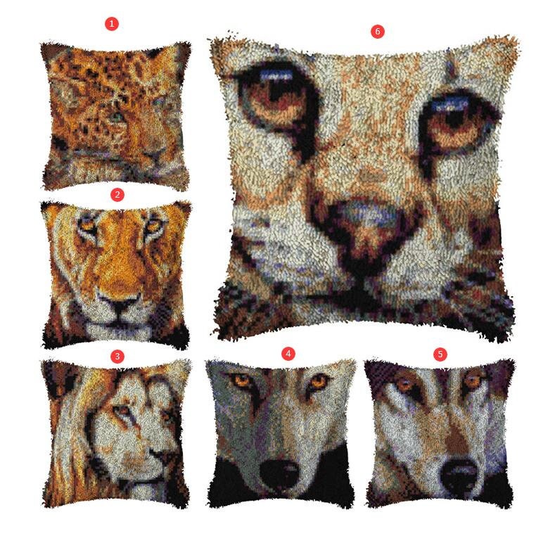 Animal Pillowcase Embroidery Lion Throw Pillow Cushion Latch Hook Kit 43*43cm Animal Pillowcase Embroidery Lion Throw Pillow Cushion Latch Hook Kit 43*43cm