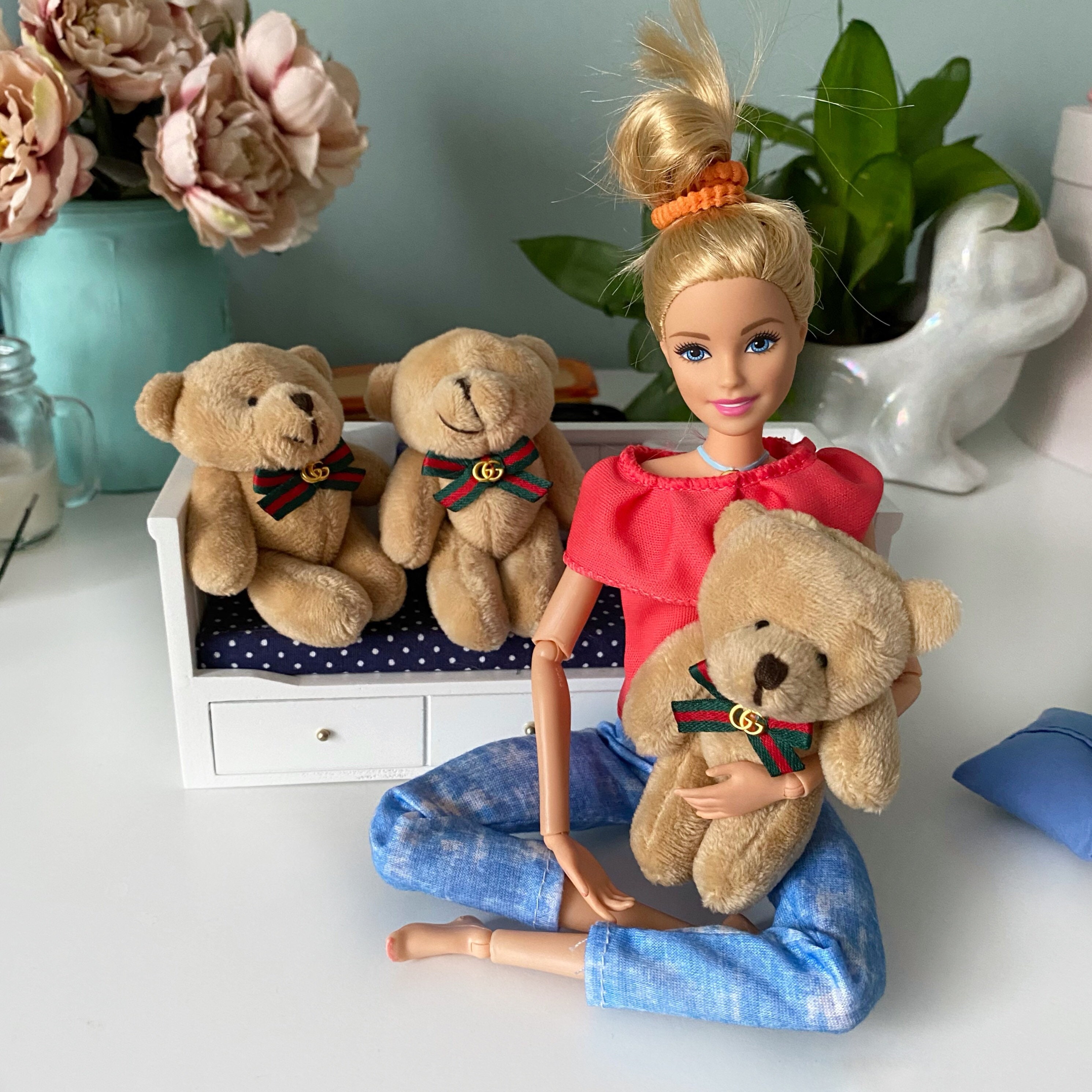 Miniature toy teddy Bear for Barbie dollhouse decor toys for Etsy