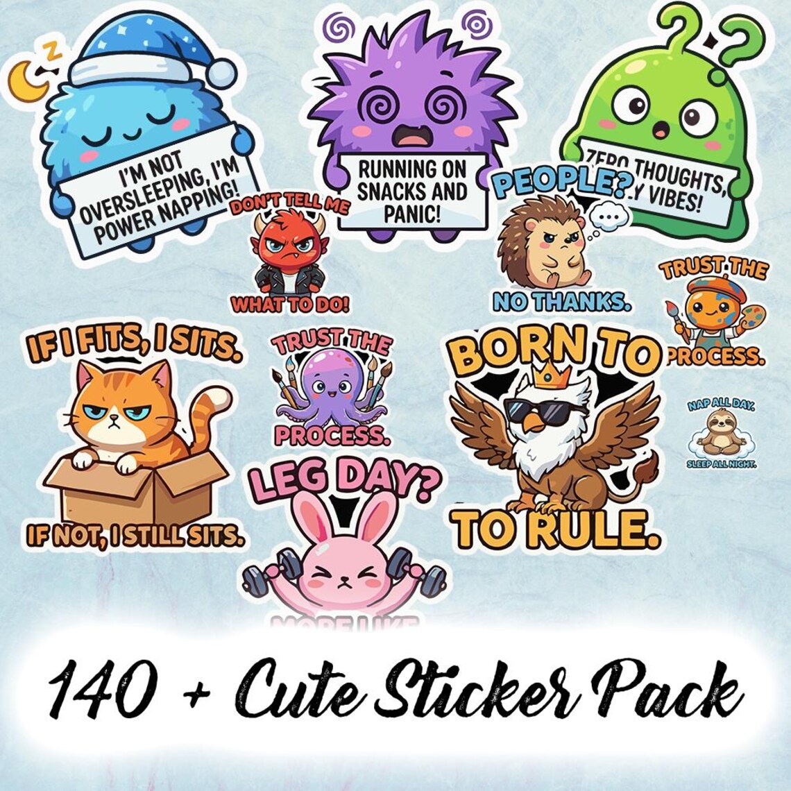 Relatable Stickers Help 140+ Funny Kawaii Monster Sticker Bundle | Sarcastic Slogans PNG ...