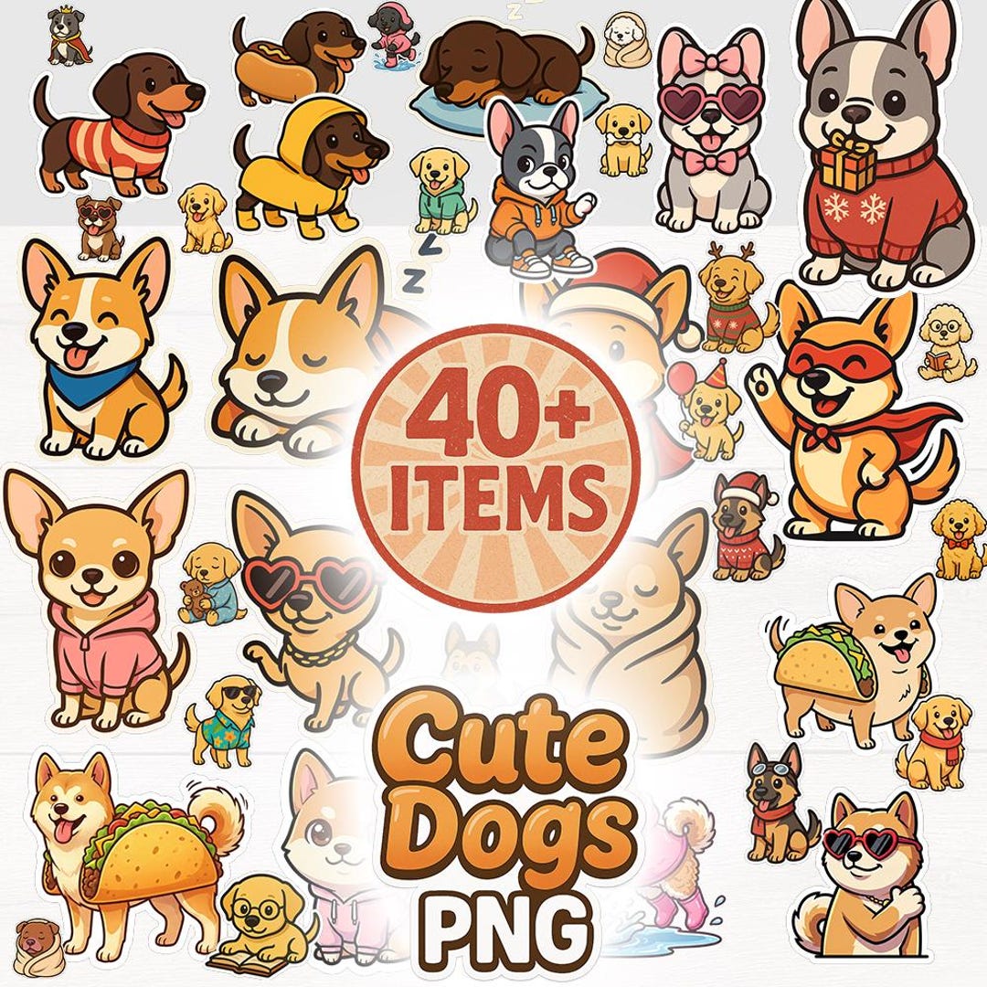 40+ Cute Dog Clipart PNG Bundle | Kawaii Puppy Sticker Pack | Frenchie ...