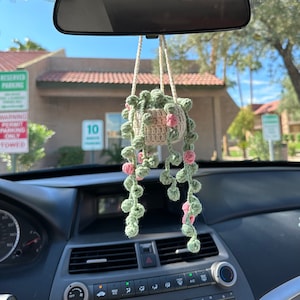 Crochet Pink Succulent Vines, Car Accessories for Women, Crochet Plant Hanging, Car Decor for Plant Lover, Gifts for Mom, Boho Car Charms