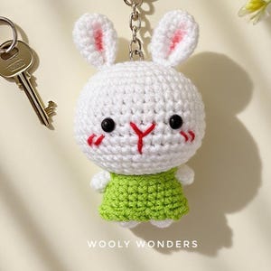 Crochet White Bunny Keychain: Amigurumi Rabbit Bag Charm