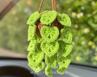 Crochet String of Hearts Car Charm: Handmade Rearview Mirror Plant Decor