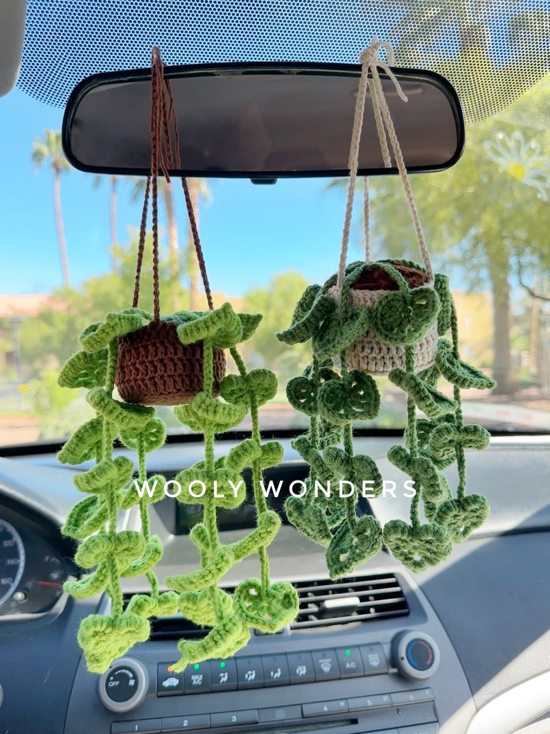 Monstera Car Plants Crochet Hanging Plants Car Accessories Etsy