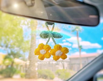 Crochet Yellow Flower Car Hanging: Essential Oil Diffuser, Car Accessories