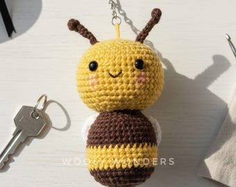 Handmade Crochet Yellow Bee Keychain: Amigurumi Animal Charm