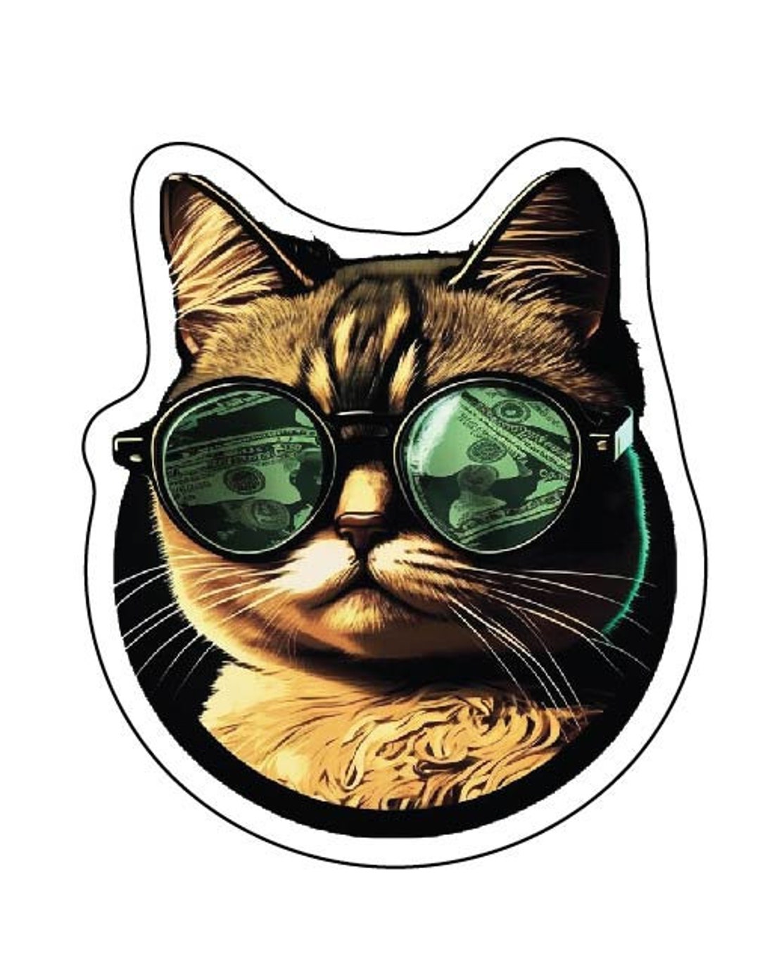 Cyberpunk Cool Wise Thug Cat in Dollar Sunglasses Art Vinyl Sticker ...