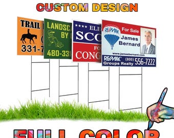 18" x 24" Yard Signs (51-100 pc) - Custom Design - Full Color - Print on Both Sides - Stakes Optional - Art - Promotion - Design - Advertise