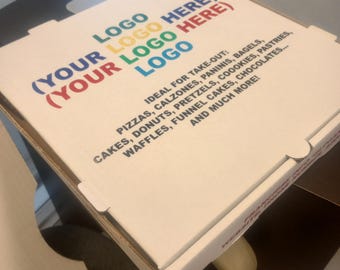 12" 1000pcs Glossy Vibrant Screen Print on Food Boxes Bulk / Wholesale Takeout Catering Pizza, Calzones, Bagels, Donuts, Pretzels, Pastries